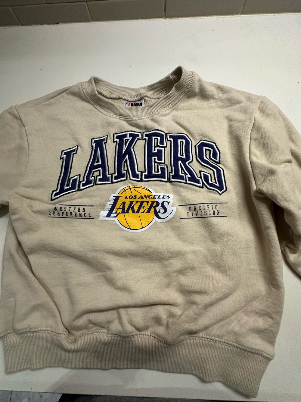 NBA kids Los Angeles Lakers Neutral Beige Crewneck with Graphic Logo